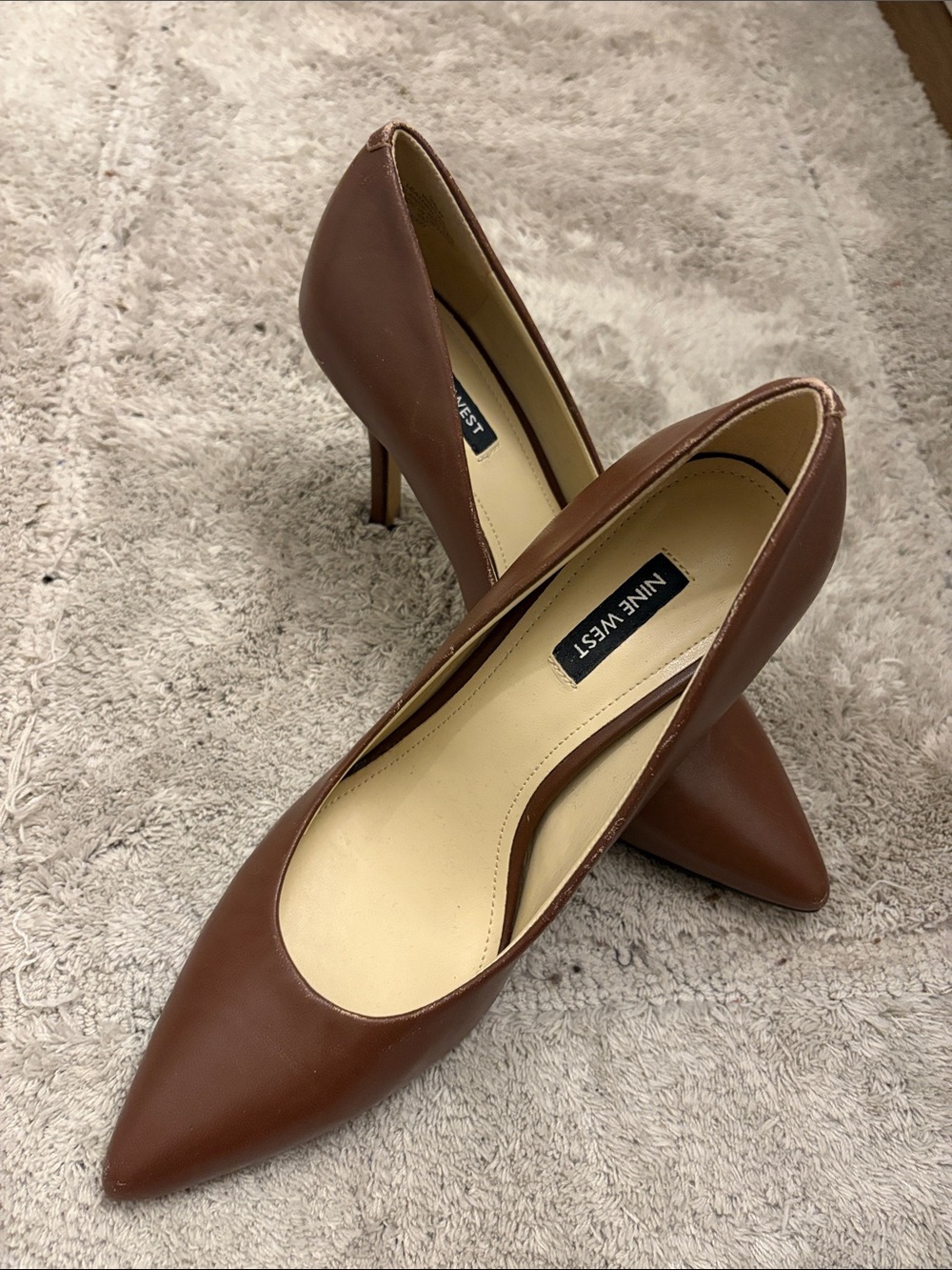 Nine West Brown Leather Pointed-Toe Stiletto Pumps